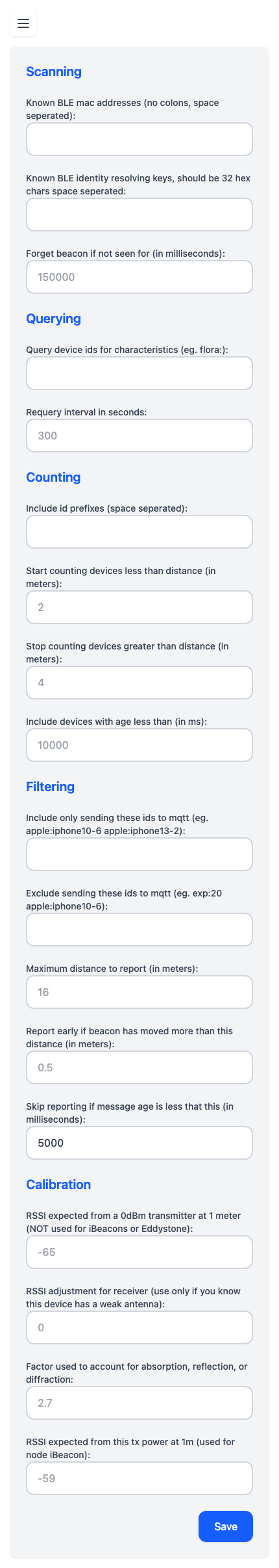 Screenshot of ESP32 full settings interface